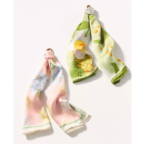 ANTHROPOLOGIE Patterned Hair Scarves, Set of 2 - Pink & Green, NWT ($34 Retail) - Picture 1 of 1